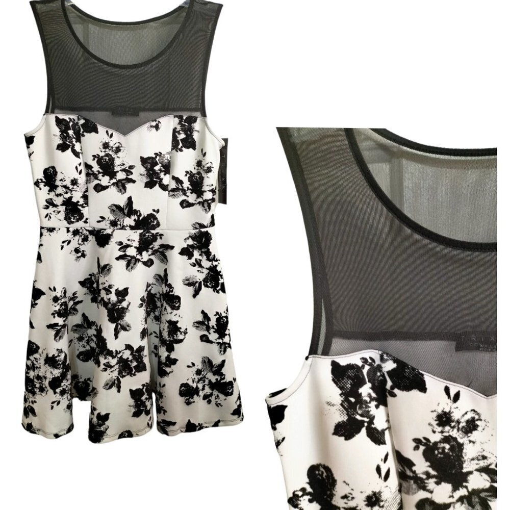 712A) Trixxi Black & White Floral print Sleeveless Mini Dress Size L